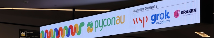 Photo of platinum sponsors' logos advertised at PyCon AU 2023